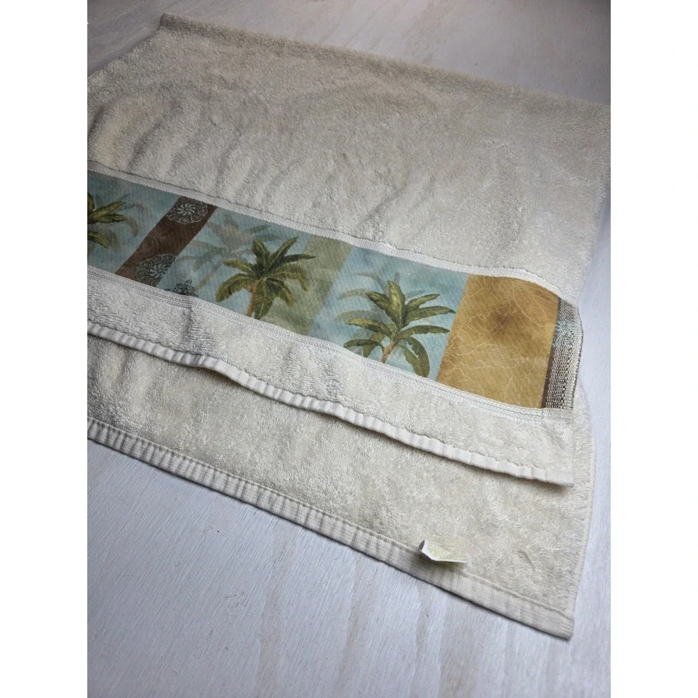 1888 Mills Tropical Palm Tree Bath Towel Cream Cotton Coastal Boho Western 46x25